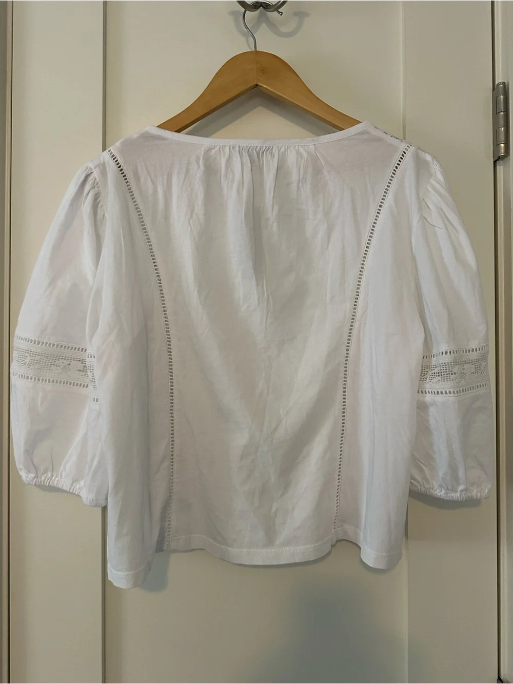 NWT J.Crew Lace-Trim Puff-Sleeve Shirt Broken-in Jersey White M